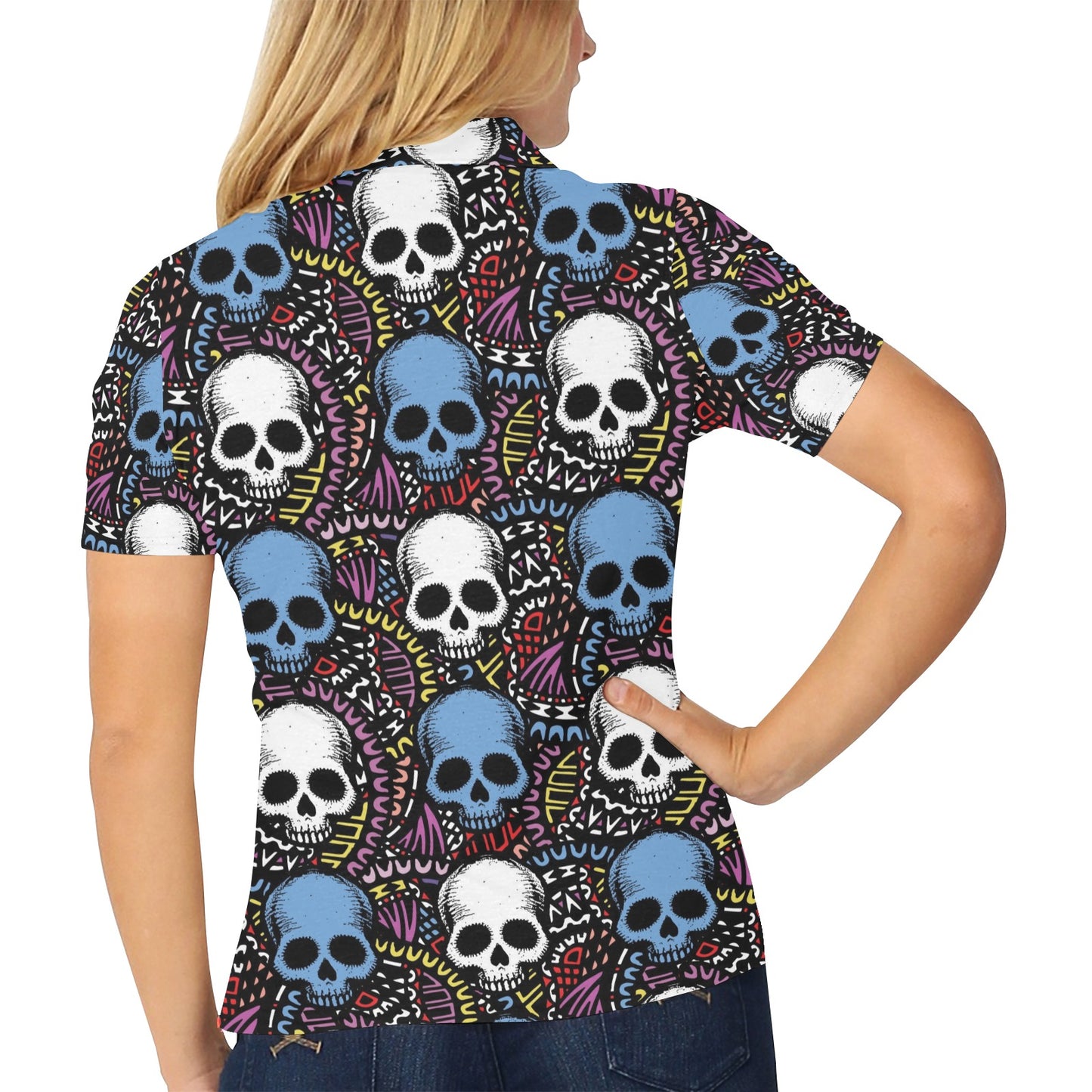 Skull Print Design LKS305 Women's Polo Shirt