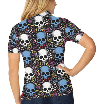 Skull Print Design LKS305 Women's Polo Shirt