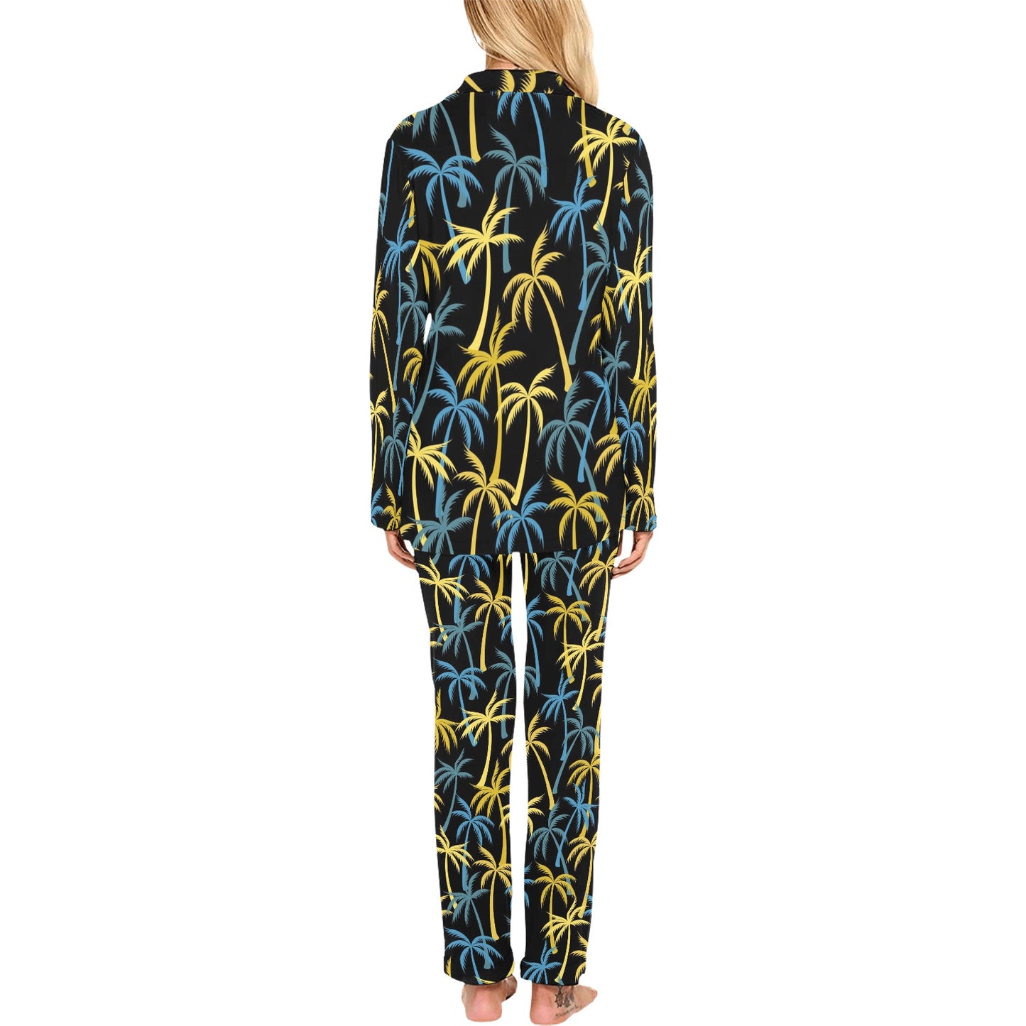 Palm Tree Pattern Women's Long Pajama Set