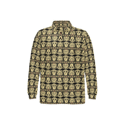 Ancient Greek Print Design LKS3014 Long Sleeve Polo Shirt For Men's