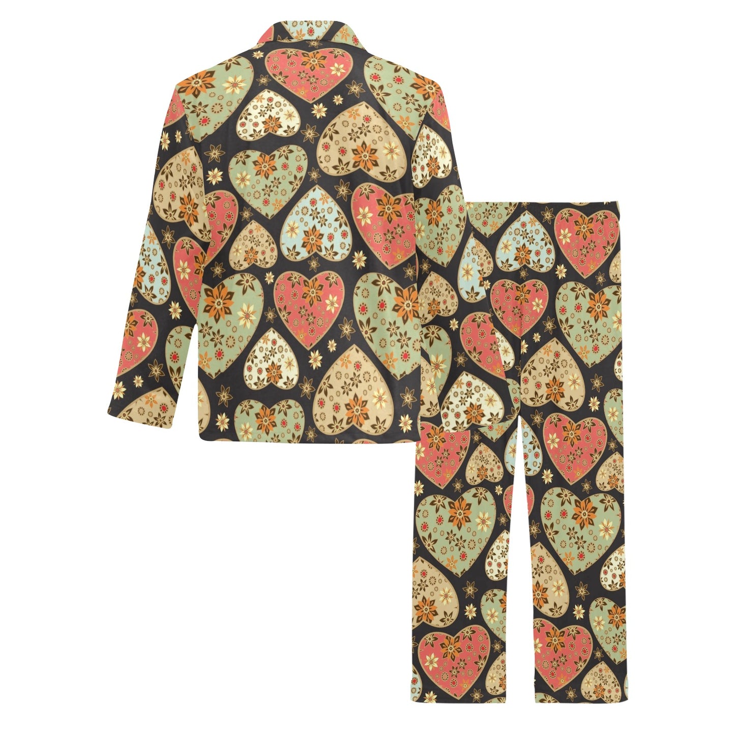 Heart Boho Pattern Print Design HE04 Men's Long Pajama Set