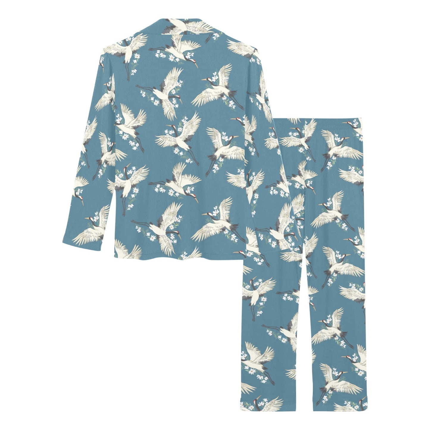 Crane Pattern Print Design 02 Women's Long Pajama Set