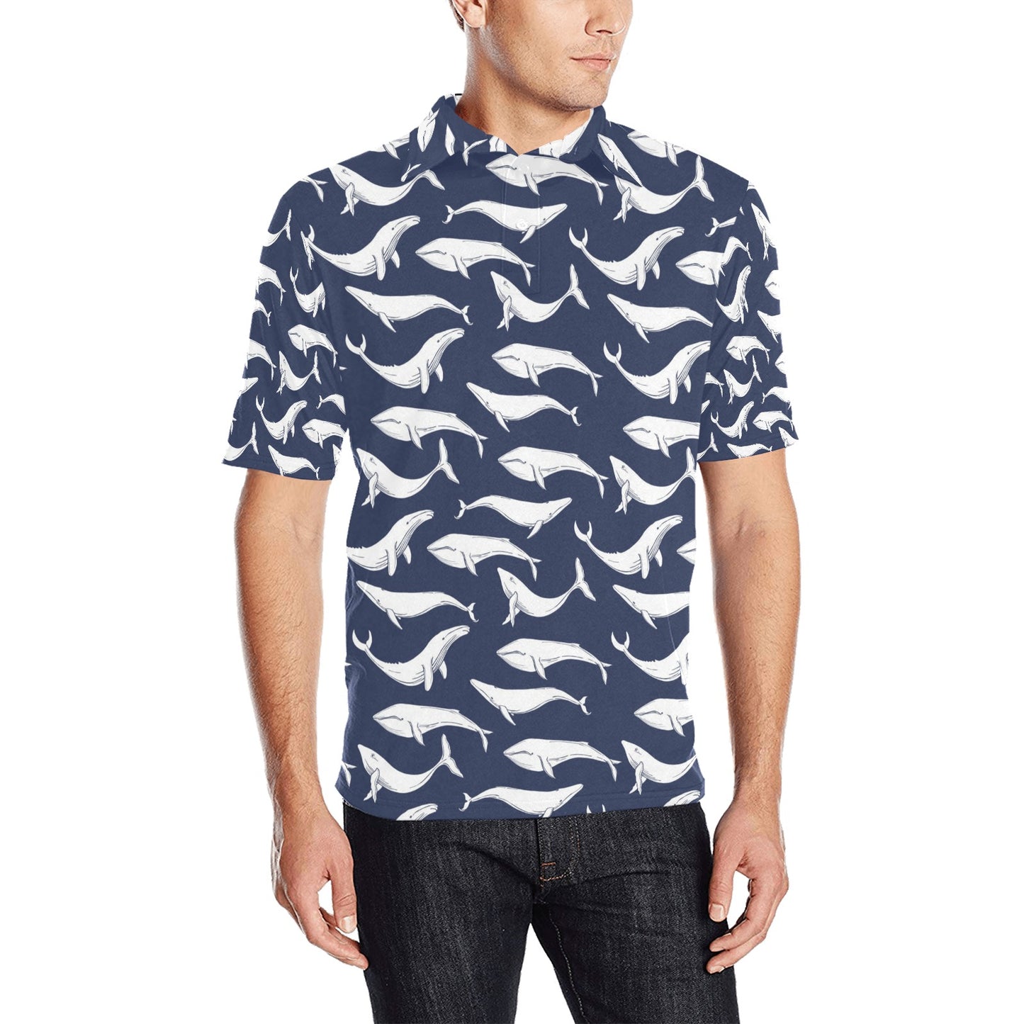 Whale Print Design LKS308 Men Polo Shirt