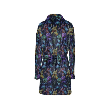 Dragonfly With Floral Print Pattern Women's Fleece Robe