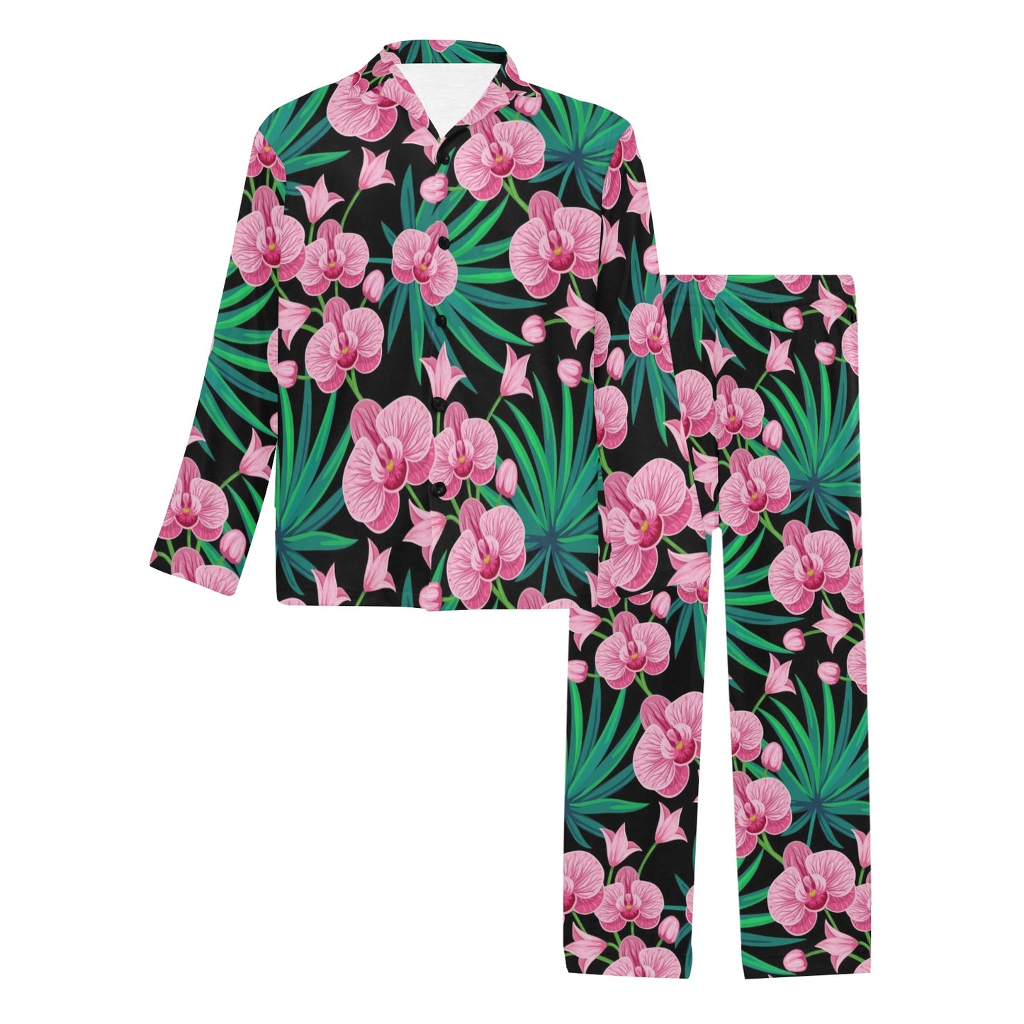 Orchid Pink Pattern Print Design OR06 Men's Long Pajama Set