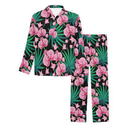 Orchid Pink Pattern Print Design OR06 Men's Long Pajama Set