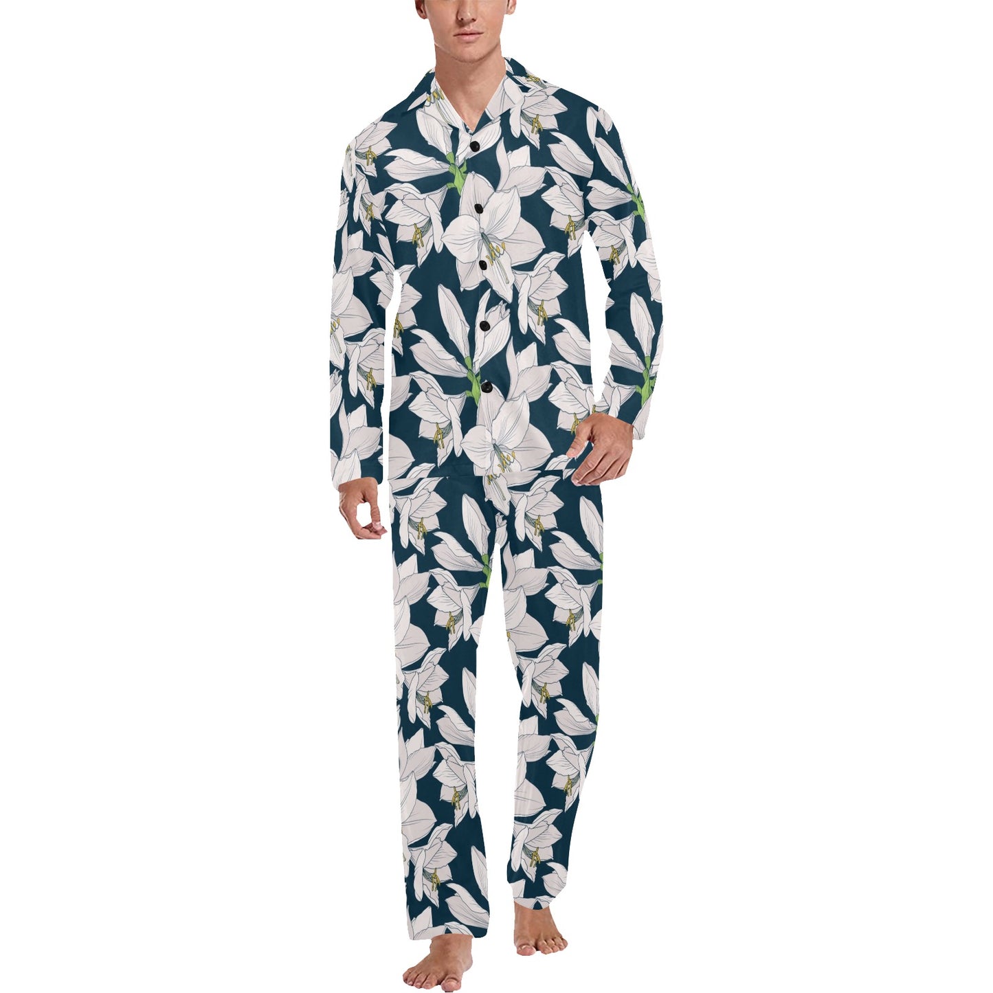 Amaryllis Pattern Print Design AL02 Men's Long Pajama Set