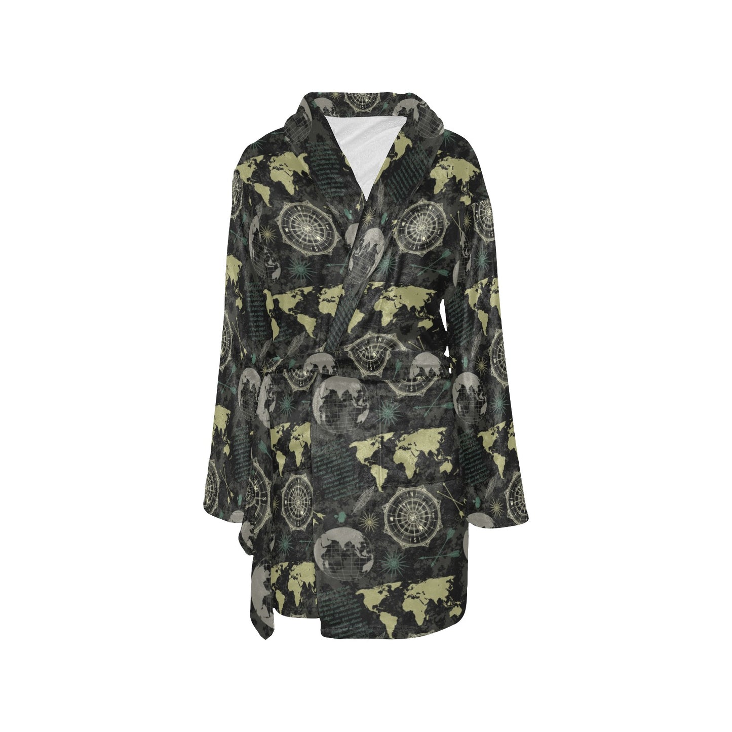 World Map Print Design LKS303 Women's Fleece Robe