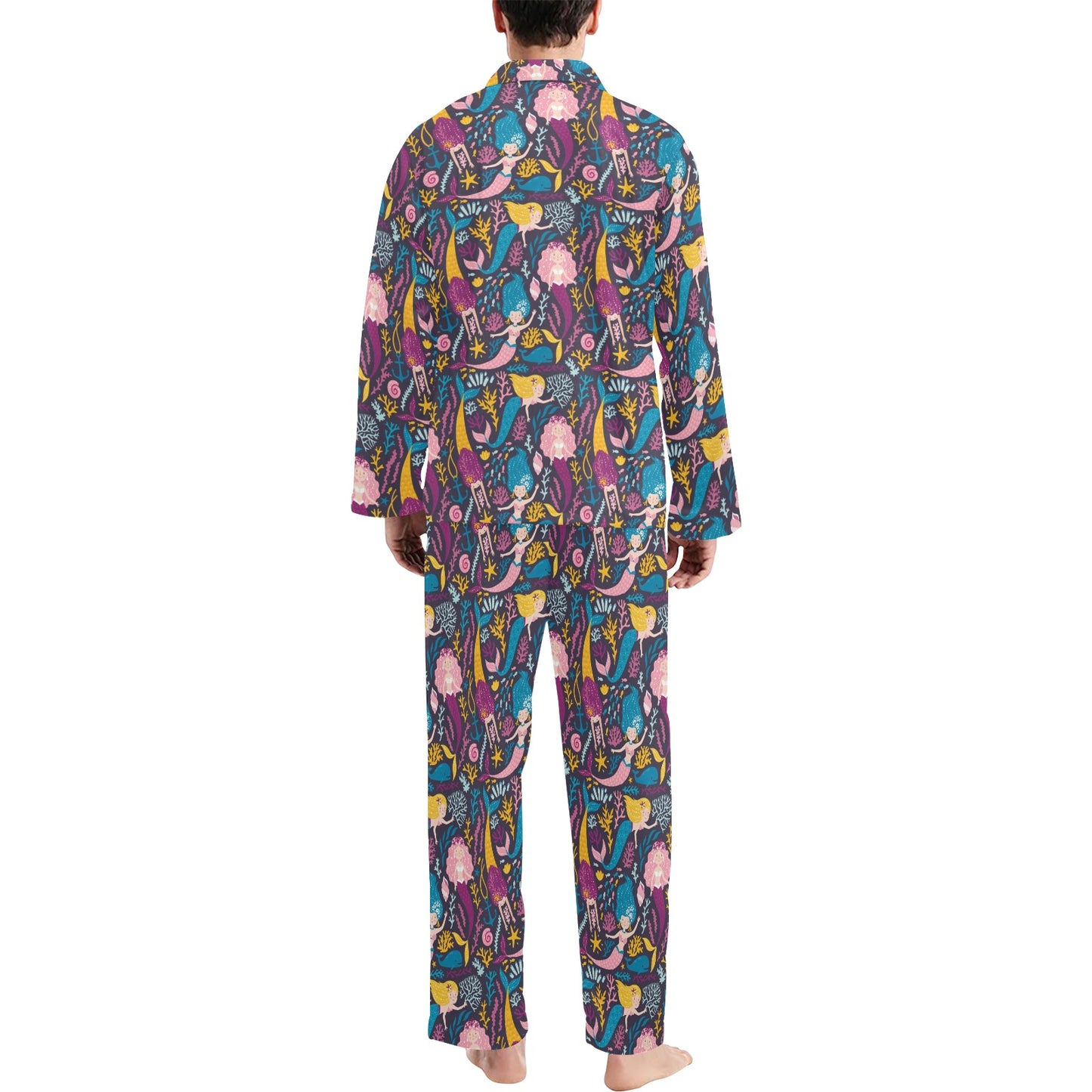 Mermaid Pattern Print Design 08 Men's Long Pajama Set