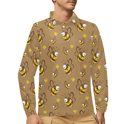 Bee Pattern Print Design BEE09 Long Sleeve Polo Shirt For Men's