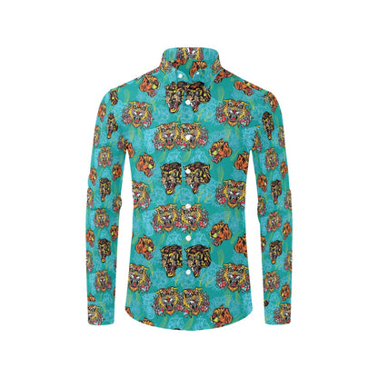 Tattoo Tiger Head Print Design LKS304 Men's Long Sleeve Dress Shirt