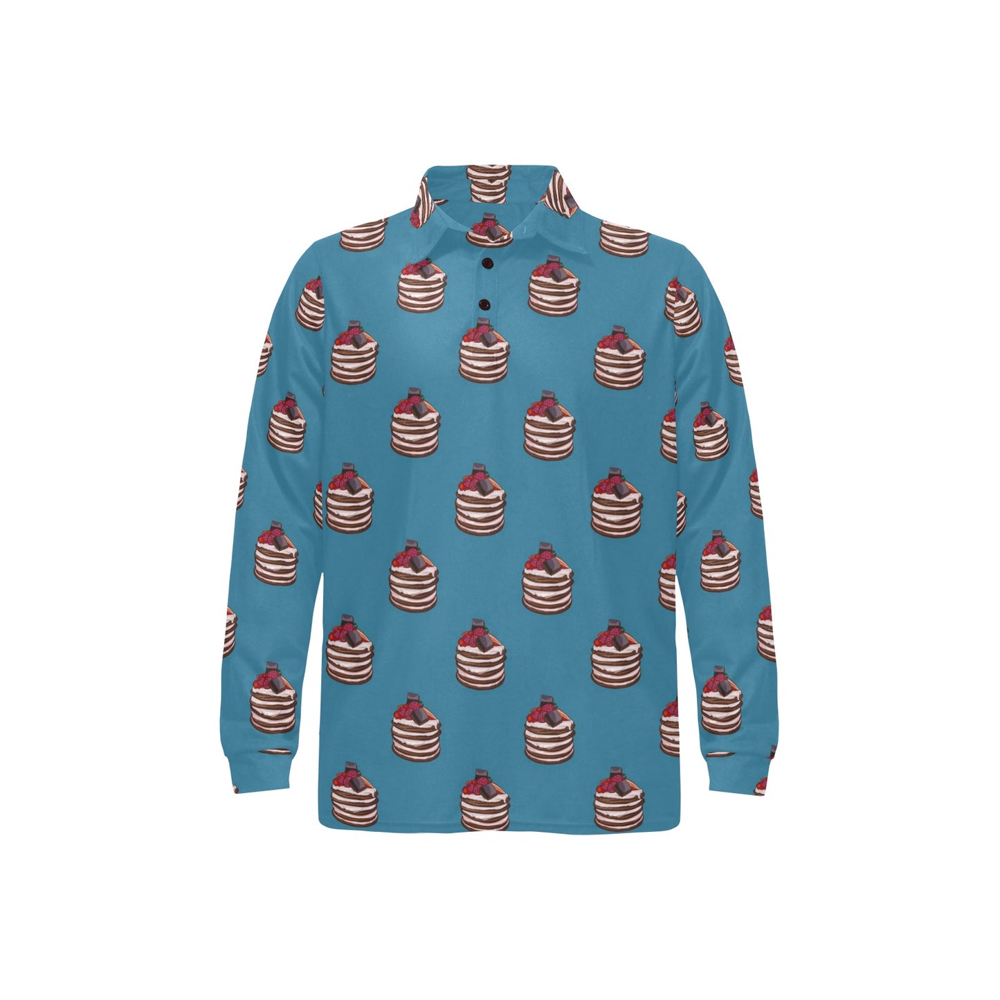 Pancake Pattern Print Design A03 Long Sleeve Polo Shirt For Men's