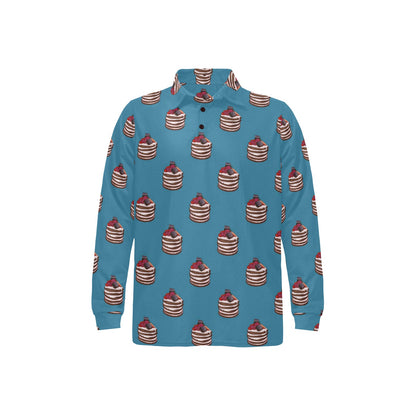 Pancake Pattern Print Design A03 Long Sleeve Polo Shirt For Men's