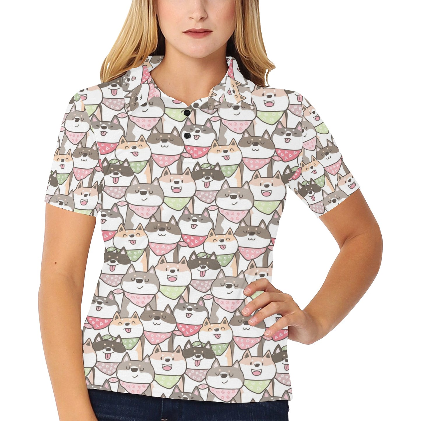 Shiba Inu Print Design LKS305 Women's Polo Shirt
