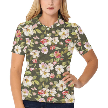 Apple blossom Pattern Print Design AB01 Women's Polo Shirt