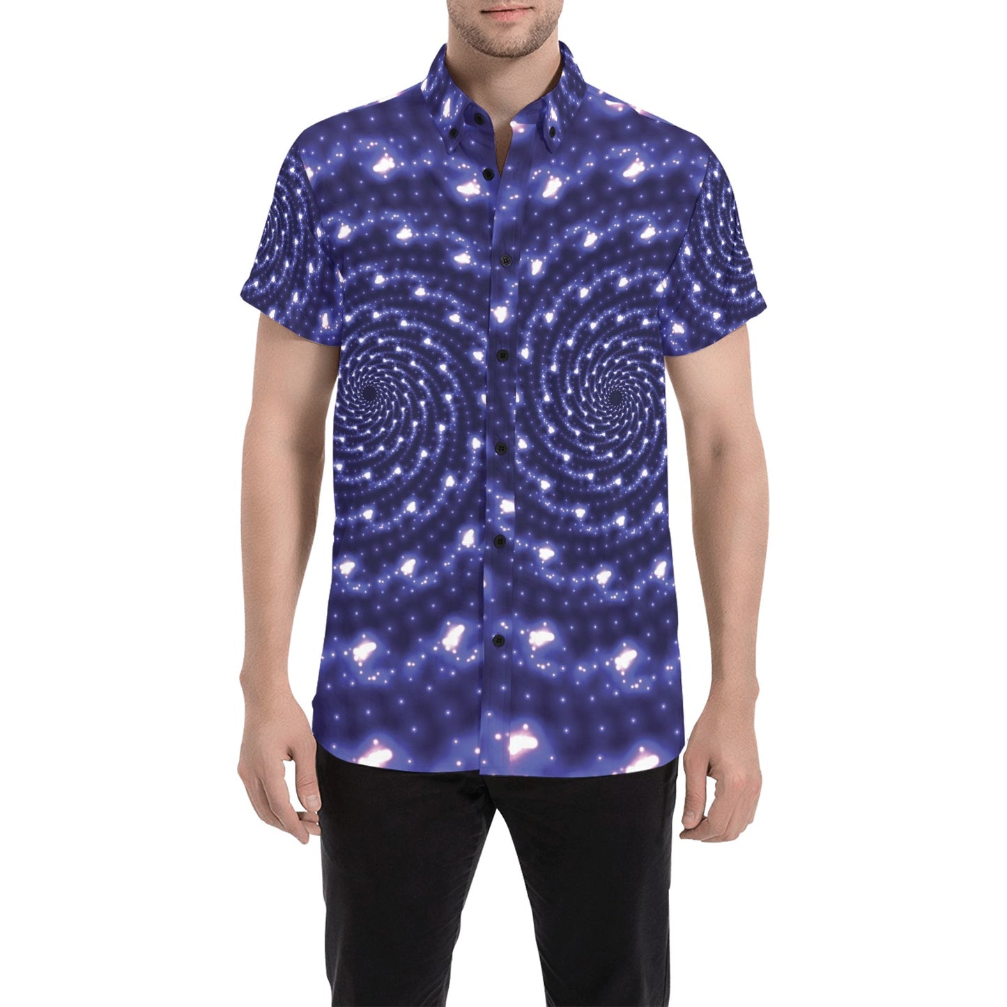 Vortex Print Design LKS305 Men Short Sleeve Button Up Shirt