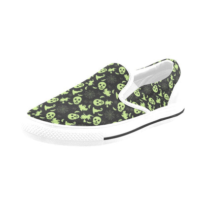 Witch Halloween Print Design LKS306 White Slip Ons Canvas Women's Shoes