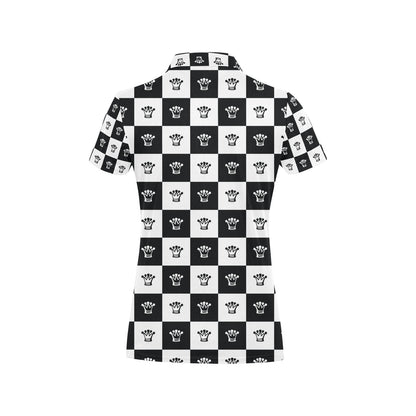 Checkered Flag Crown Pattern Women's Polo Shirt