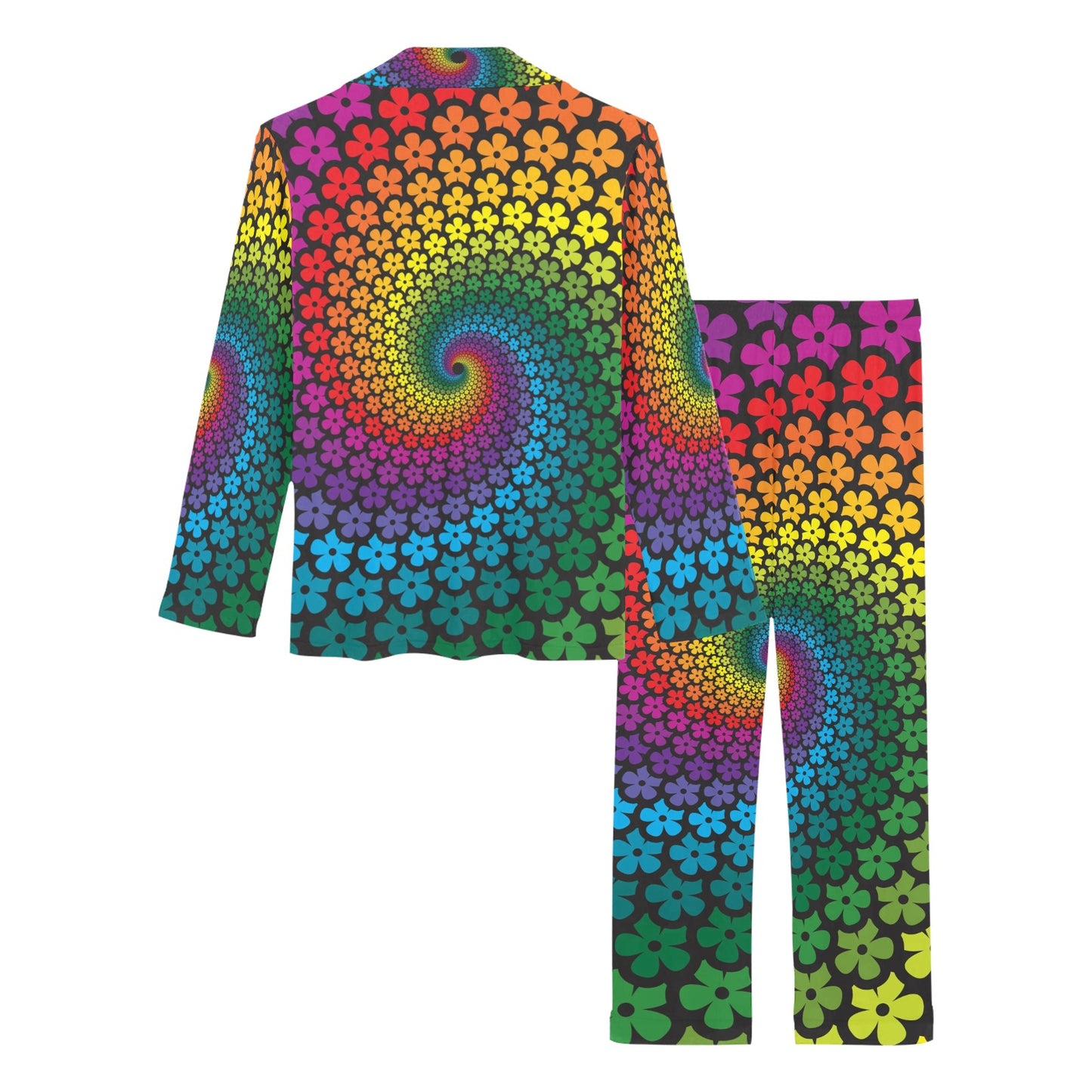 Flower Power Rainbow Spiral Print Women's Long Pajama Set