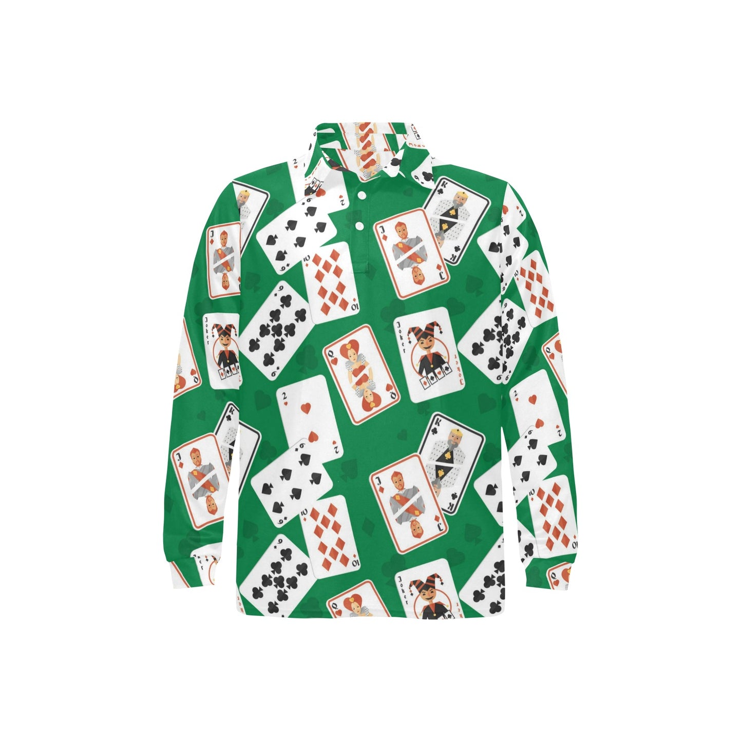 Poker Cards Pattern Print Design A03 Long Sleeve Polo Shirt For Men's
