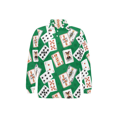 Poker Cards Pattern Print Design A03 Long Sleeve Polo Shirt For Men's