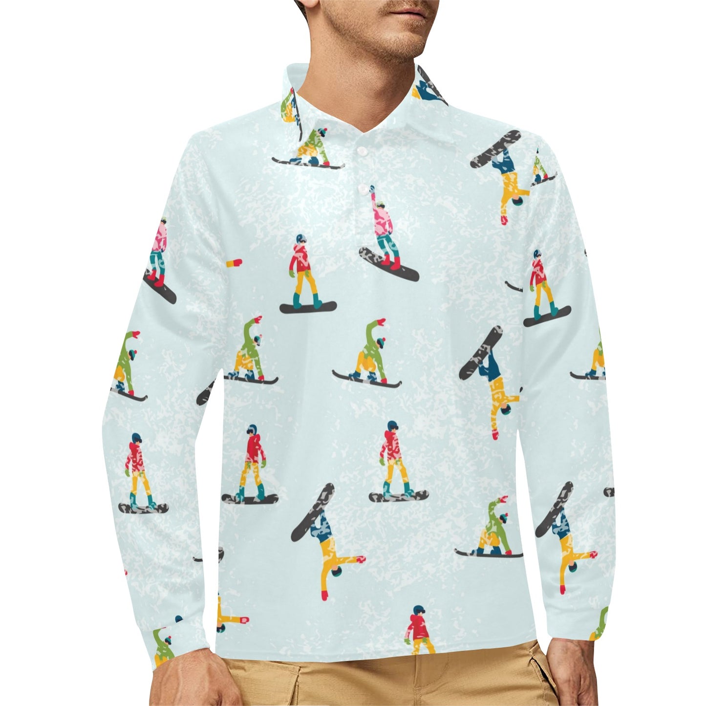 Snowboard Print Design LKS304 Long Sleeve Polo Shirt For Men's