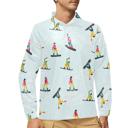 Snowboard Print Design LKS304 Long Sleeve Polo Shirt For Men's