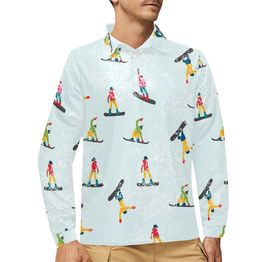Snowboard Print Design LKS304 Long Sleeve Polo Shirt For Men's