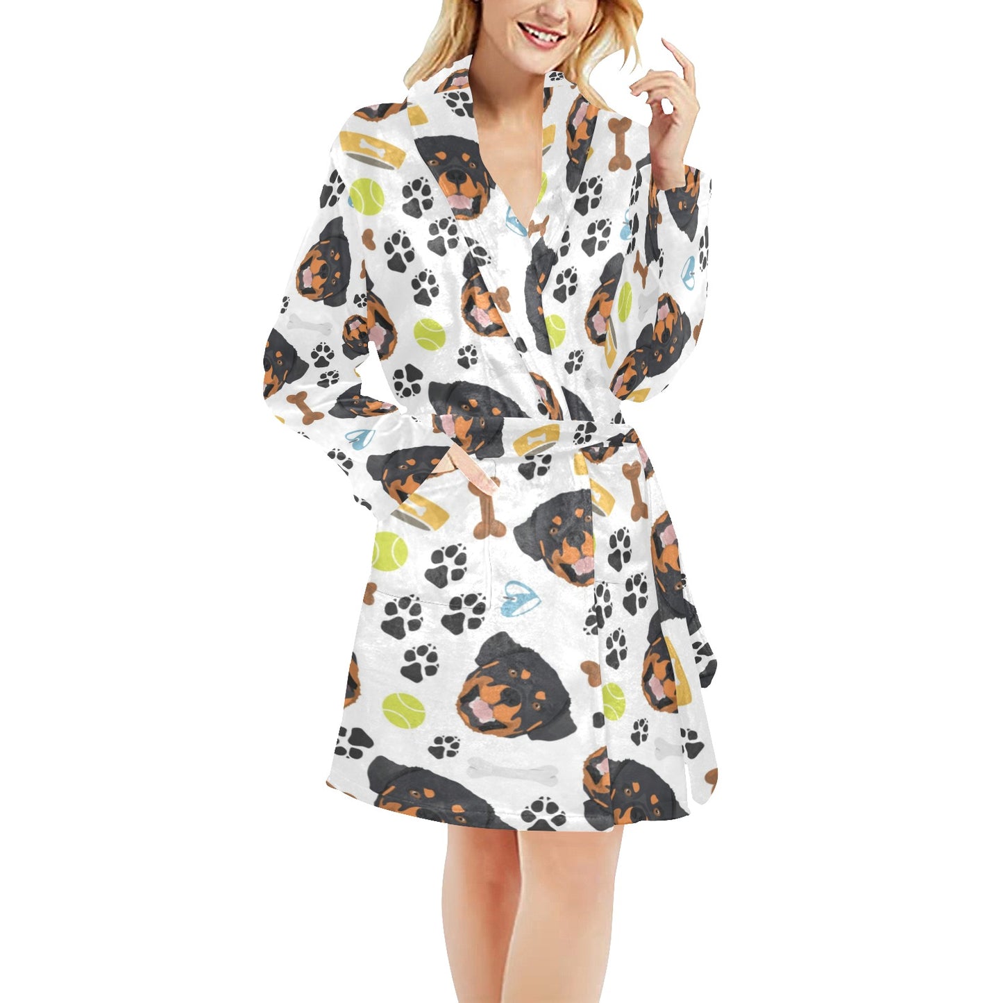 Rottweiler Pattern Print Design A04 Women's Fleece Robe
