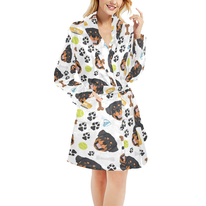 Rottweiler Pattern Print Design A04 Women's Fleece Robe