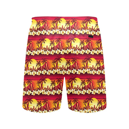 Hawaiian Tropical Sunset Hibiscus Print Men's Swim Trunks Beach Shorts