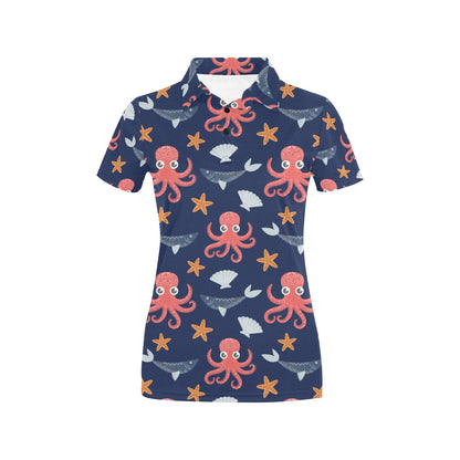 Octopus Pattern Print Design A04 Women's Polo Shirt