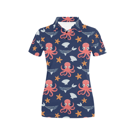 Octopus Pattern Print Design A04 Women's Polo Shirt