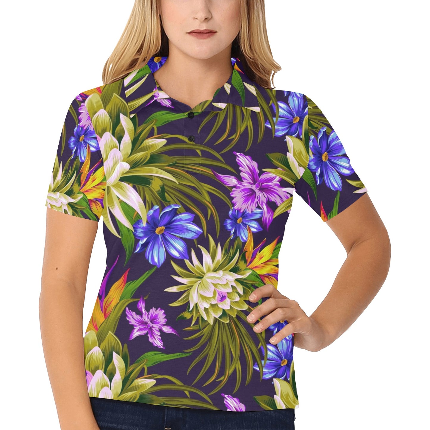 Water Lily Pattern Print Design WL08 Women's Polo Shirt