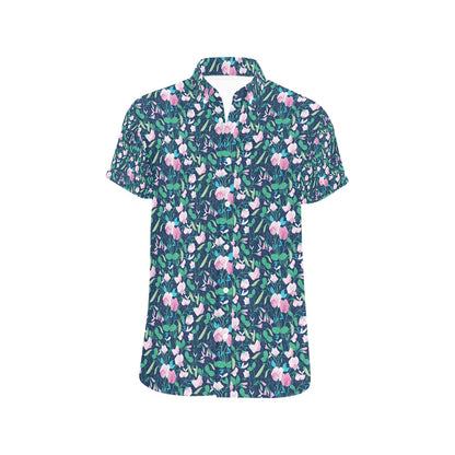 Sweet Pea Print Design LKS303 Men Short Sleeve Button Up Shirt