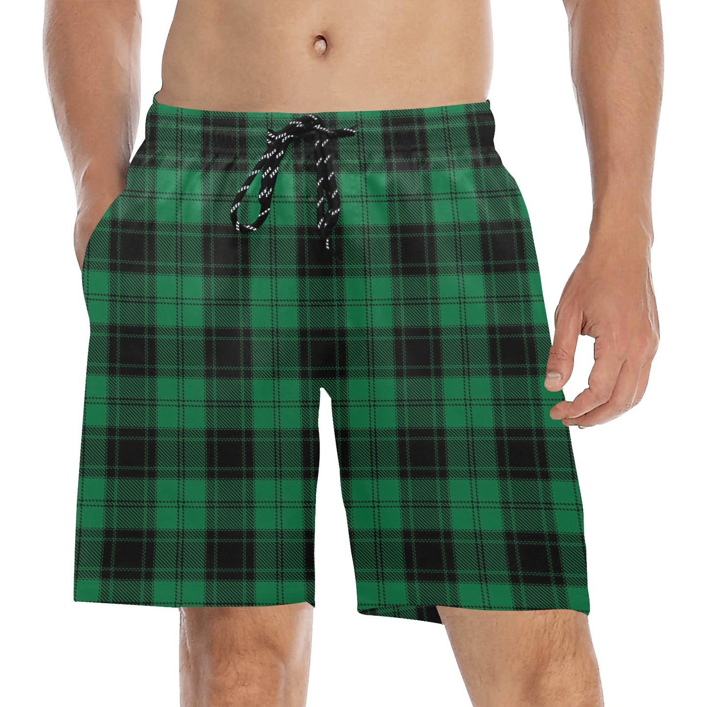 Tartan Green Print Design LKS302 Men's Swim Trunks Beach Shorts
