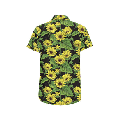 Sunflower Print Design LKS3010 Men Short Sleeve Button Up Shirt