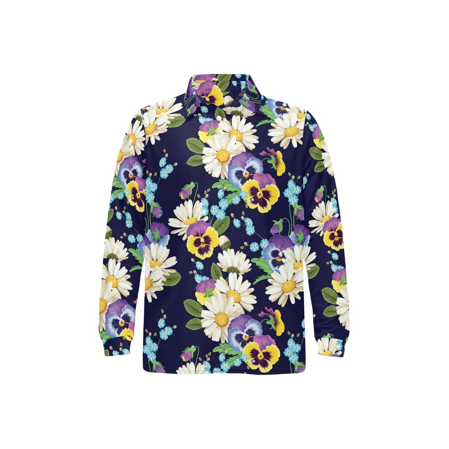 Pansy Pattern Print Design PS03 Long Sleeve Polo Shirt For Men's
