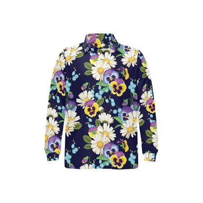 Pansy Pattern Print Design PS03 Long Sleeve Polo Shirt For Men's