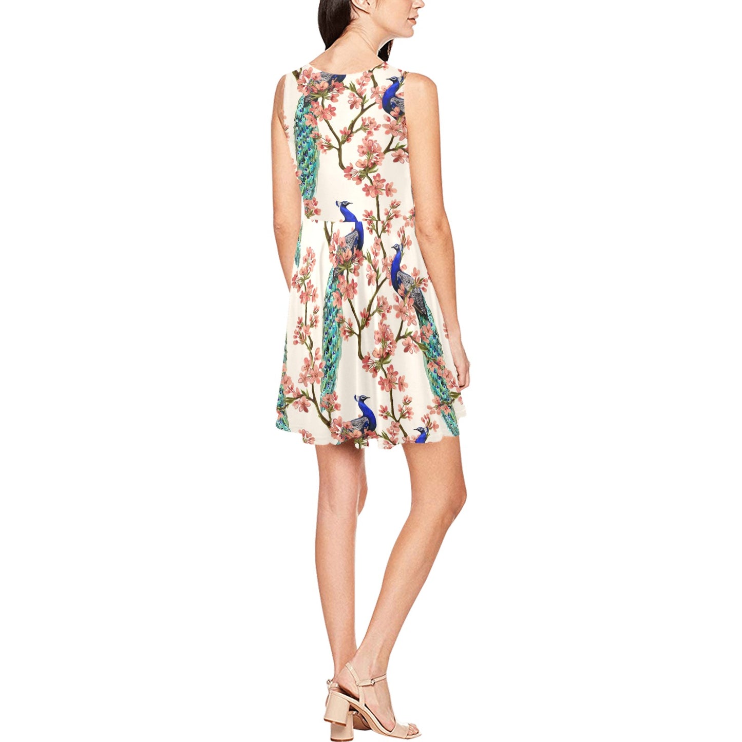 Cherry Blossom Peacock Sleeveless Dress