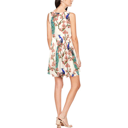 Cherry Blossom Peacock Sleeveless Dress