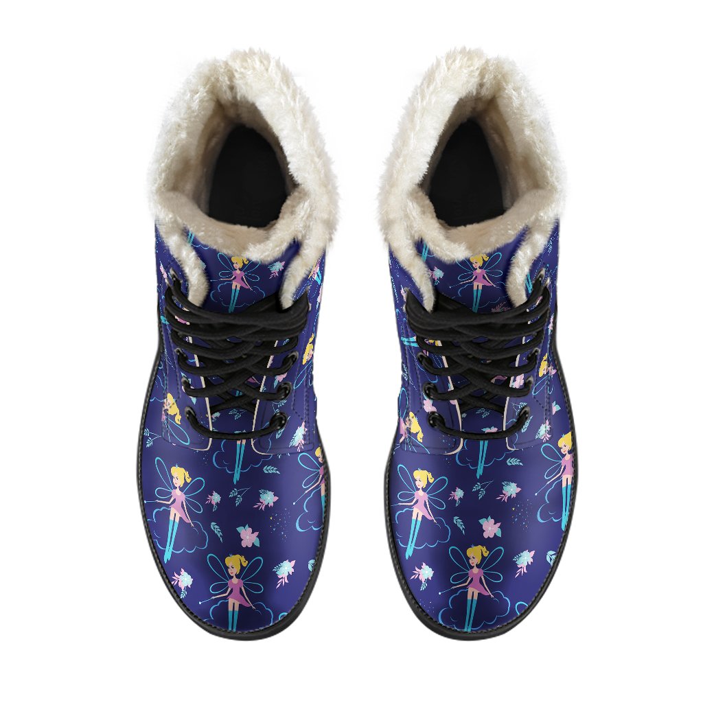 Fairy Cartoon Style Print Pattern Faux Fur Leather Boots-JTAMIGO.COM