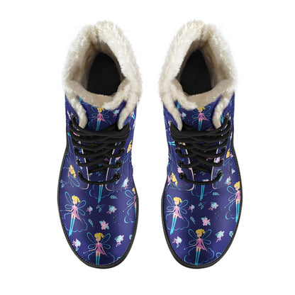 Fairy Cartoon Style Print Pattern Faux Fur Leather Boots-JTAMIGO.COM