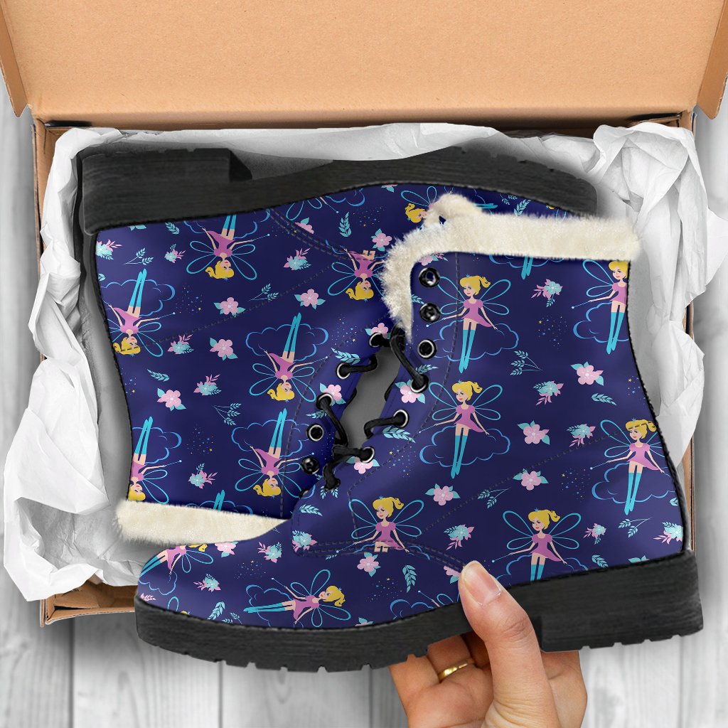 Fairy Cartoon Style Print Pattern Faux Fur Leather Boots-JTAMIGO.COM