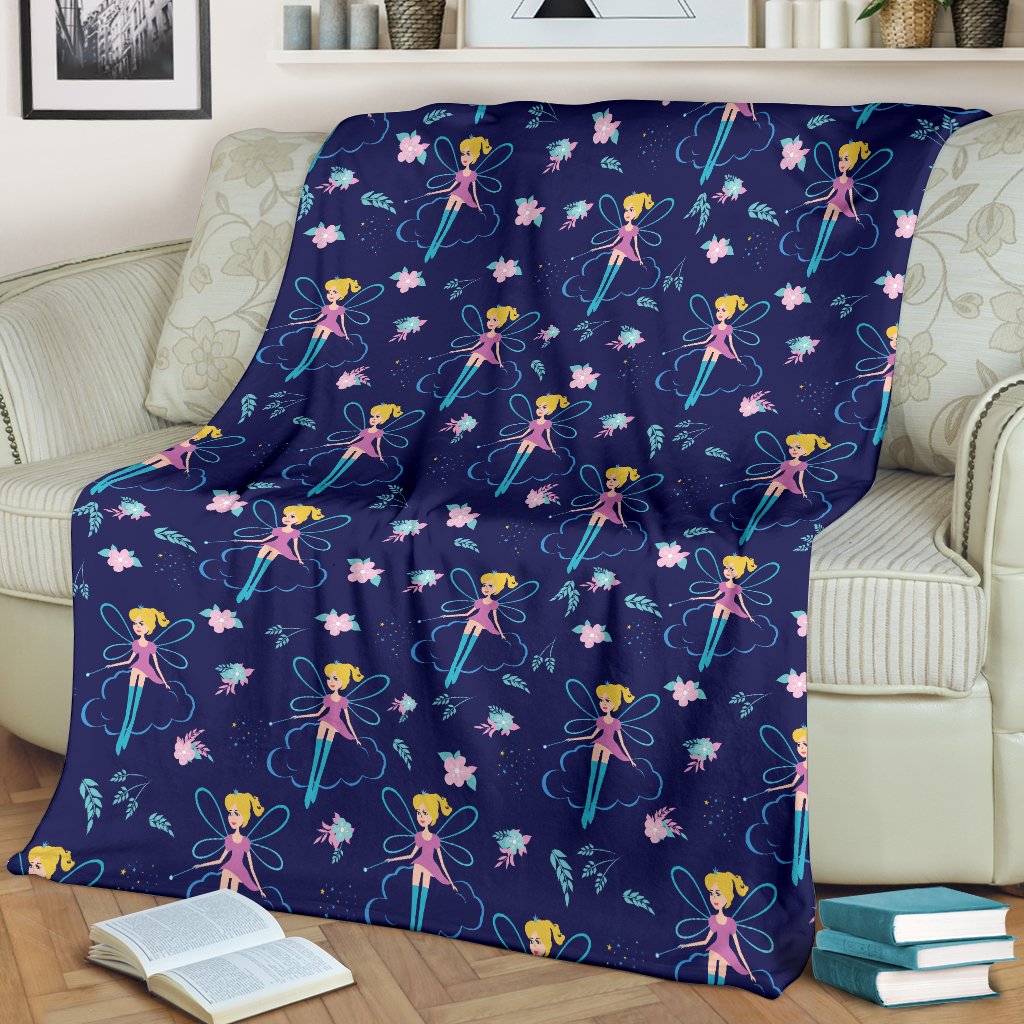 Fairy Cartoon Style Print Pattern Fleece Blanket