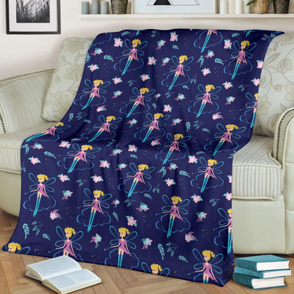 Fairy Cartoon Style Print Pattern Fleece Blanket