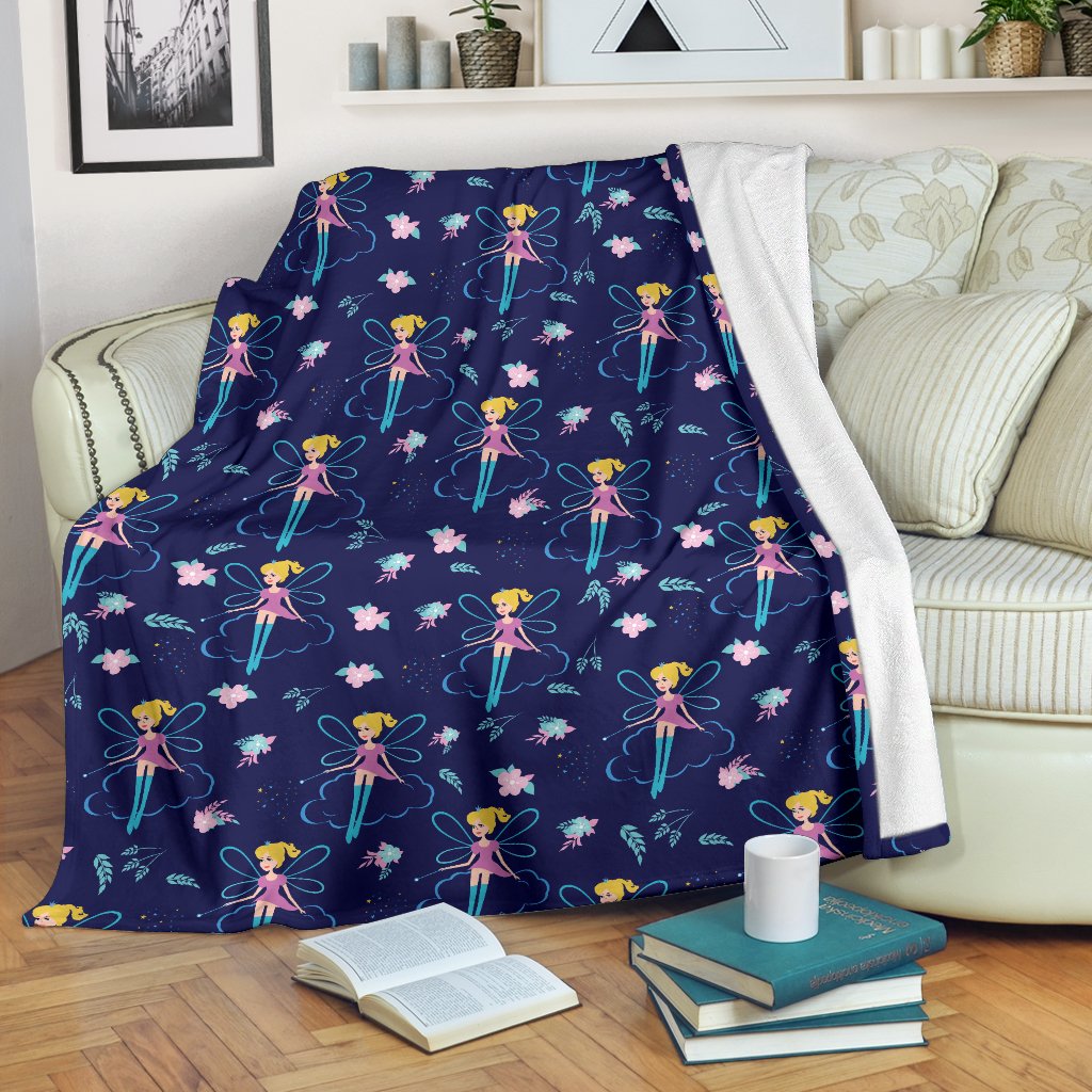 Fairy Cartoon Style Print Pattern Fleece Blanket