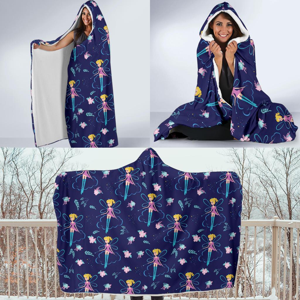 Fairy Cartoon Style Print Pattern Hooded Blanket-JTAMIGO.COM