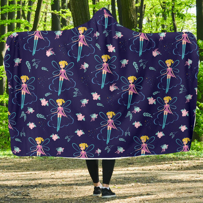 Fairy Cartoon Style Print Pattern Hooded Blanket-JTAMIGO.COM