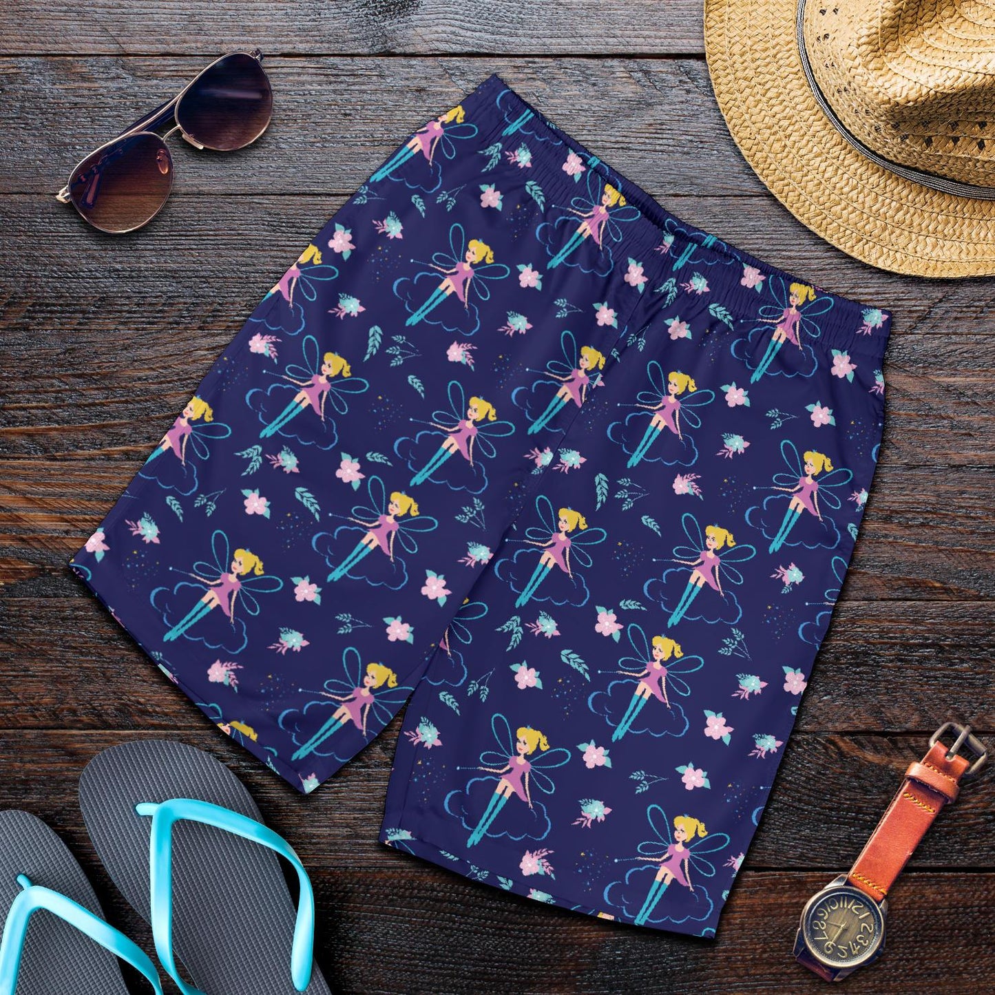 Fairy Cartoon Style Print Pattern Mens Shorts-JTAMIGO.COM